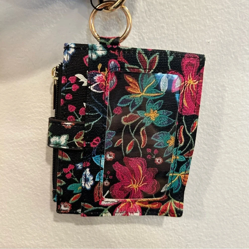 Pink and Black Floral Key & Card Holder with Bangle